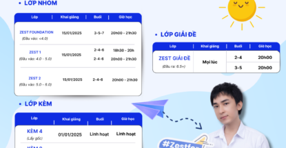 LỊCH KHAI GIẢNG KHÓA HỌC IELTS THÁNG 01.2025 TẠI ZEST FOR ENGLISH